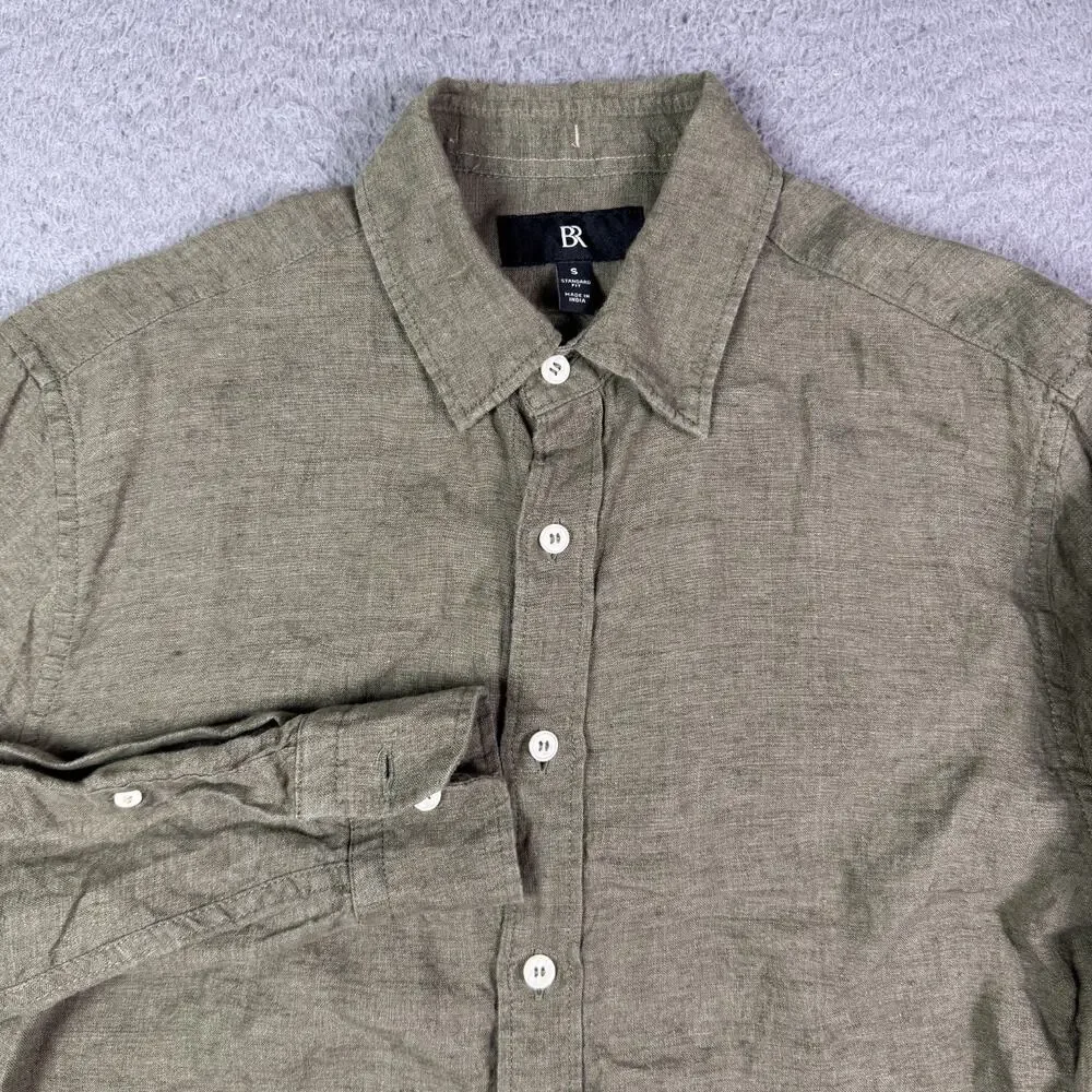 Banana Republic Shirt Mens S Green Long Sleeve 100% Linen Button Up Summer